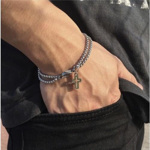 Men Womens Titanium Steel Cross Bracelet Personality Unisex Bracelet Motorcycle Party Punk Biker Bracelet Rock Hip Hop Jewelry