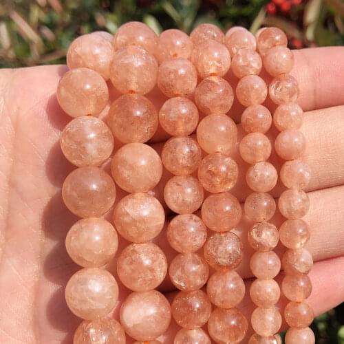 Sunstone Beads Round Loose Spacer Beads Natural Stone 15'Strand 4/6/8/10/12mm Angelite Stone For Jewelry Making DIY Bracelets