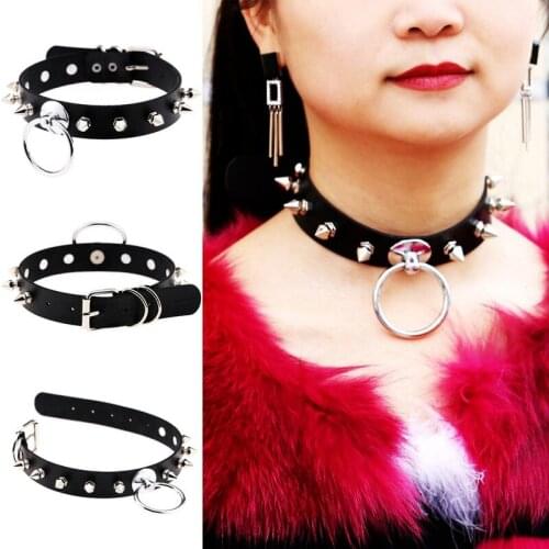 Decopunk O-Round Spike Choker Collar Women Harness Choker Necklace for Women 2021 Punk Leather Chocker Gothic Jewelry