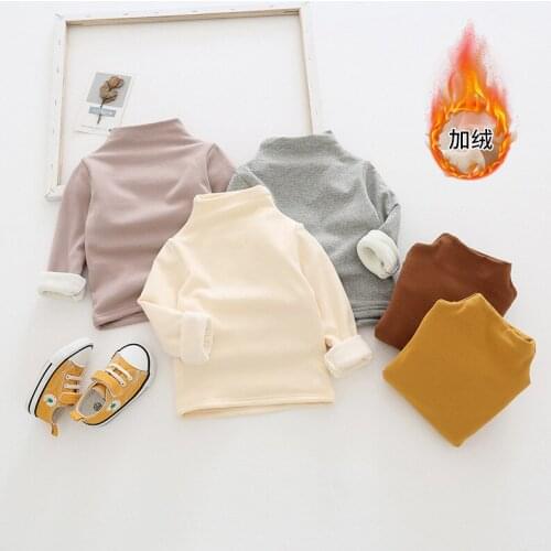 Childrens Clothing Winter Kids Thicken Bottoming Shirt Solid Turtleneck Plus Velvet Tshirt for Boys and Girls Baby Warm Tshirt