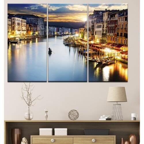 Canvas Painting grand canal at night Venice 3 Pieces Wall Art Painting Modular Wallpapers Poster Print living room Home Decor