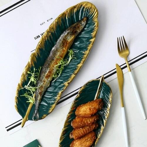 Nordic Ceramic Feather Plate Banana Leaf Tableware Fruit snack Tray Kitchen Home Decoration Accessories Dinner plate