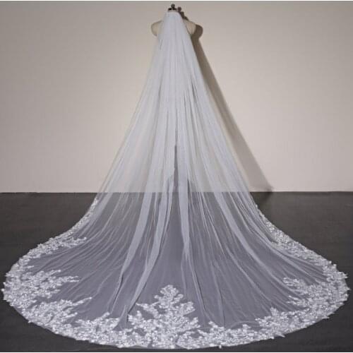 Tiny Flower Lace Veil, 1 Layer Wedding Veil, Soft Tulle Veil, Shiny Sequins Beading Veil, Stunning Bridal Veil, Cathedral Veil