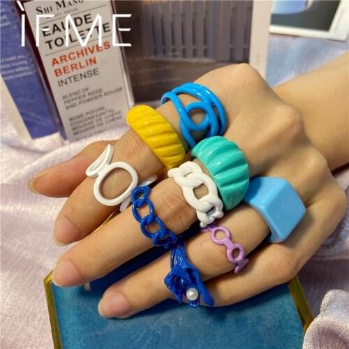 9PCS/Set Aesthetic Creative Hyperbole Geometric Irregular Enamel Metal Open Rings for Women Girl Hollow Finger Ring Jewelry Gift