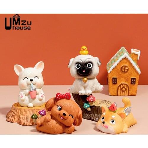 Cute Dog Cartoon Action Figures Animal Puppy Figurines Pug Poodle Corgi Shiba Inu Model Fun Home Office Decoration Mini Ornament