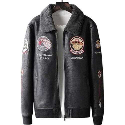 Customized Spring Men Fur Lined Leather Jacket and Coats Indian Avatar Embroidery Bomber Fur Jacket For Men Plus Size 5XL A495