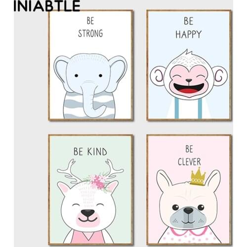 Baby Nursery Wall Art Poster Elephant Monkey Animal Canvas Print Painting Children Picture Nordic Baby Girl Boy Kids Room Decor