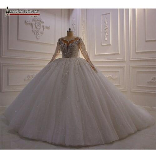 New design 2021 full beading puffy wedding gowns real sample good price dress