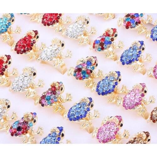 Wholesale Bulk Lots 12Pcs Big frog Animal CZ Rhinestone Filled Rings Band Wedding Engagement Gift Fashion Jewelry