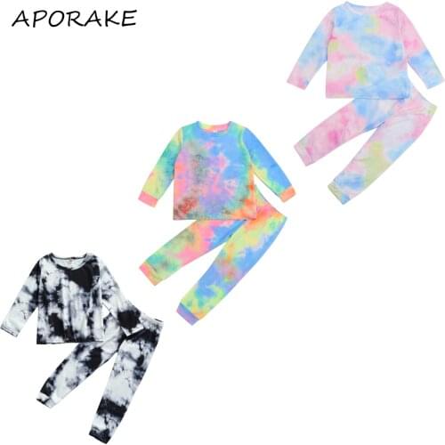 2021 1-7Y Casual Kids Baby Boy Girl Pajama Sets Spring Fall Sleepwear For Children Tie Dye Print Long Sleeve Top+Long Pants 2pcs