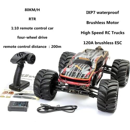 Radio Remote Control Vehicles 1:10 4WD 80KM/H 120A ESC 2500KV Brushless Motor High Speed RC Car Upgraded Off-Road Truck