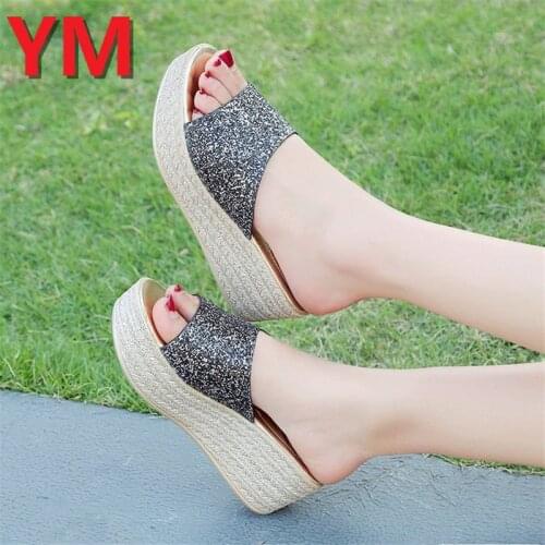 Summer Bling Women Slippers Rome Retro Casual Shoes Thick Bottom Wedge Heel Open Toe Sandals Beach Shoes Slip on Slides Female
