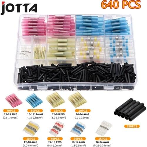 640 PCS Solder Seal Wire Connectors Heat Shrink Solder Butt Connectors - Solder Connector Kit - Automotive Marine Insulated