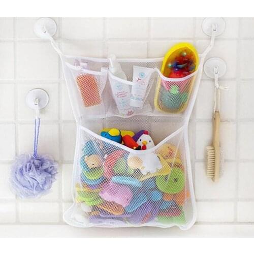 Bathroom Storage Bag Folding Organizer Eco-Friendly Baby Bathroom Mesh Toy Storage Bag Child Bath Net Bag With Chunk