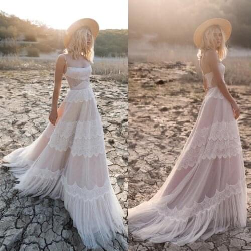 2019 Bohemian Wedding Dresses Sweetheart Sleeveless Lace Appliques Bridal Gowns Beach A Line Wedding Dress Robe De Mariee