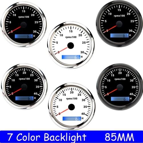 85mm Waterproof Tachometer 0-3000/0-4000RPM Car Boat Tacho Meter Gauge Hourmeter 7Color Backlight Tacho Sensor M16/M18 RPM Meter