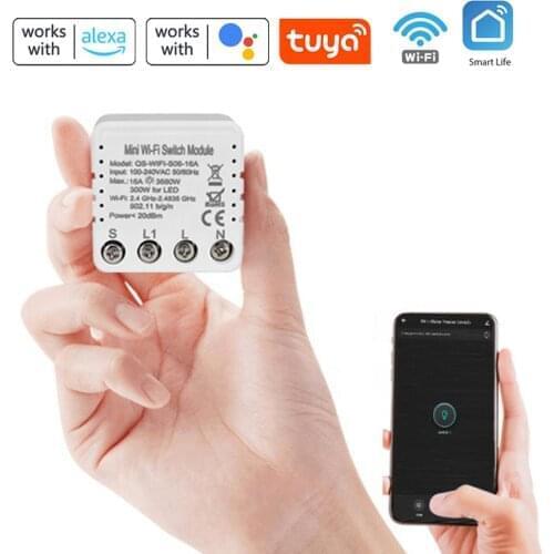 Tuya WiFi QS-WIFI-S06-16A 100~250V Mini 1 Gang Smart Switch Module Smart Home Light Electrical Applicance Converted Modification