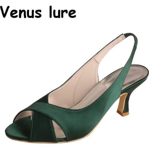 Venus lure Wide Dress Shoes for Women Party Wedding Emerald Green Satin