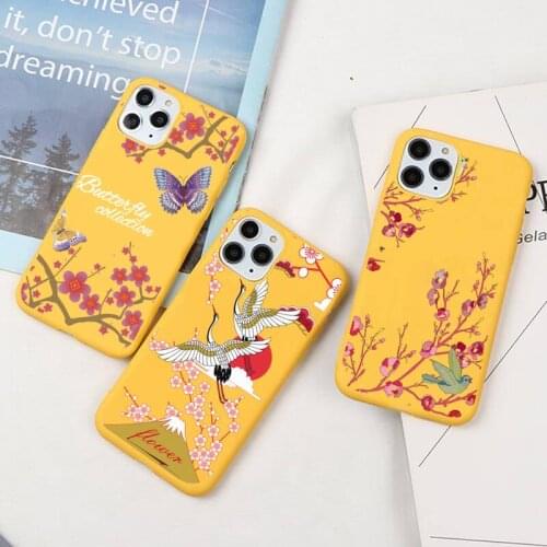 Beautiful cherry blossoms and birds Phone Case For iphone 12 11 Pro Max Mini XS 8 7 6 6S Plus X SE 2020 XR Candy yellow cover