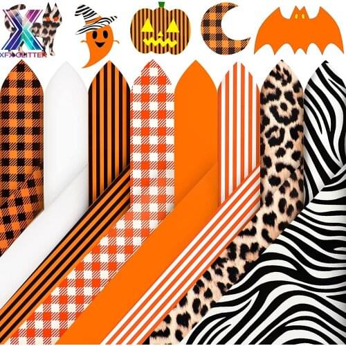 XFX HTV 8 Pcs Halloween Heat Transfer Vinyl 12 x 10 Inch Fall Orange Vinyl Buffalo Plaid HTV Iron on Vinyl Leopard Stripe cricut