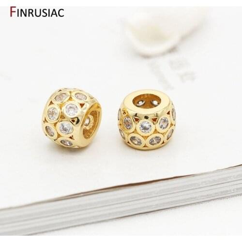 DIY Jewelry Beads Components 14k Real Gold Plated Brass Metal Inlaid Zircon Beads Accessories Handmade DIY Jewellery