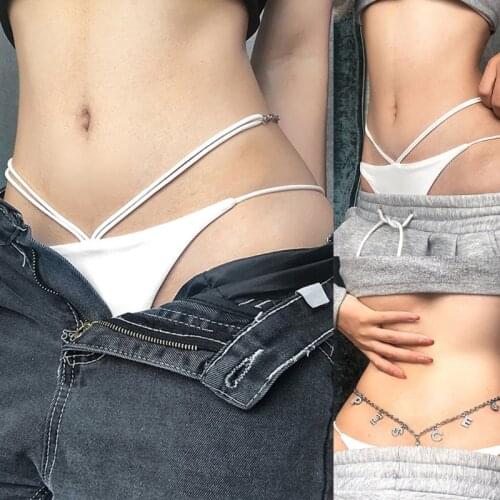 Womens Sexy Low Waist Thong Panties Rhinestone Letters Pendant Chain Strappy Lingerie Briefs Temptation T-Back G-String