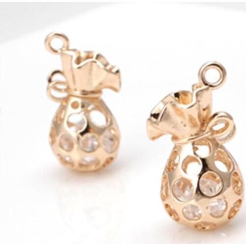 Gold Brass with Zirconia Hollow Purse Charms Pendants Diy Jewelry Findings (4Pcs)