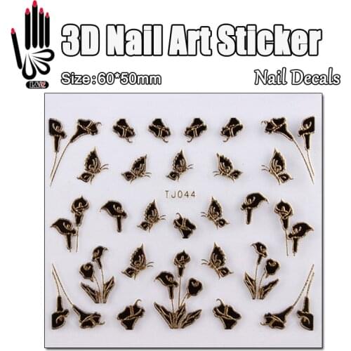 1 Sheet Stickers For Nail Design TJ044 3D Black Flower Nail Art Transfer Sticker Decal For Nail Sticker Art Decoration