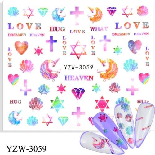 1 PC Flower Nail Stickers Unicorn Rainbow Water Transfer Tips Nail Art Sticker Decals