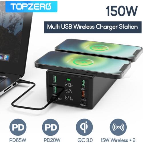 150W Multi USB Charger Hub Wireless Chargers Quick Charge 3.0 Phone Charger For Samsung Type C PD Charger For iPhone 12 X Laptop