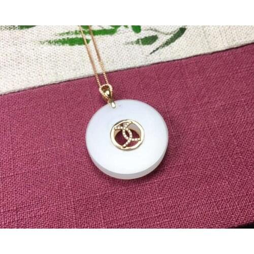 18K gold inlaid hetian white jade safety buckle pendantJ25