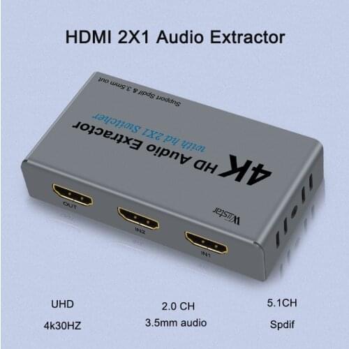 4K HDMI Switcher 2x1 Audio Extractor Converter SPDIF + 3.5MM+HDMI Output With DC Cable