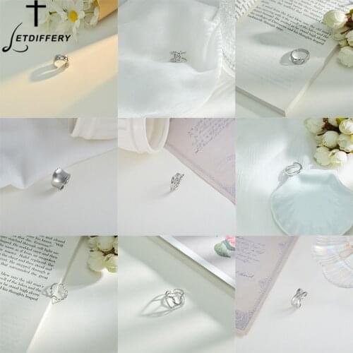 Letdiffery Bohemia 9 Style Stainless Steel Rings Silver Color Geometric Open Ring Jewelry for Women Girls Party Birthday Gifts