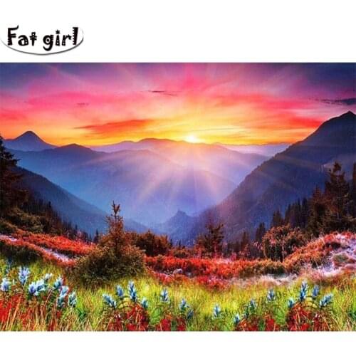 5D diy diamond Painting cross stitch embroidery Mountain peak in the sunset Mosaic Square round drill Handmade home decoration