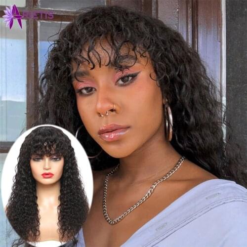 AR Deep Wave Natural Looking Full Machine Made Human Hair Wigs With Bangs 8-24 inches Remy Hair Wigs For Black Women Hot Sale