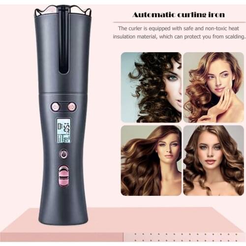 Cordless Automatic Hair Curler USB Rechargeable LCD Display Curling Hair Waver Tongs Iron Curling Wand w/Timing
