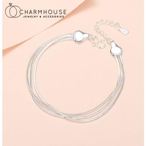 Silver 925 Charm Bracelets For Women Multi Layer Chain Bracelet & Bangle Wristband Pulseira Femme Fashion Jewelry Party Gifts