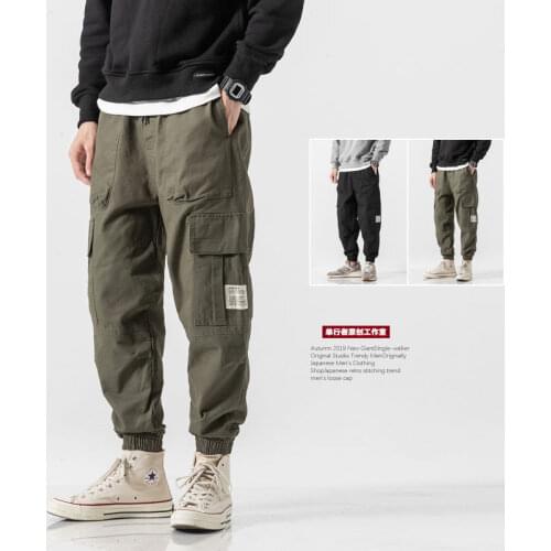 Mens Streetwear Casual Pants Tactical Pants Male Cargo Pants Ankle Banded Pants Loose Capri-Pants Sports Harlan Joggers Khaki