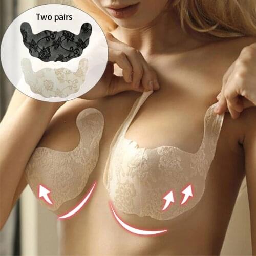 Women Self Adhesive Strapless Front Closur Blackless Solid Bra Lace Stick Gel Push Up Womens Underwear Invisible Bra Big Size