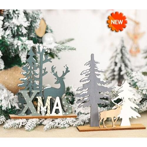 Wooden Reindeer Christmas Decoration Elk Wooden Crafts Christmas Tree Pendant Party Family Table Navidad Decorations