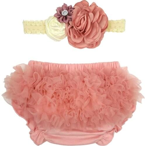 Baby Girls Ruffle Shorts with Headband Toddler Lace Layered Tutu PP Pants Newborn Girl Bottom Bloomer Outfit Photography Props