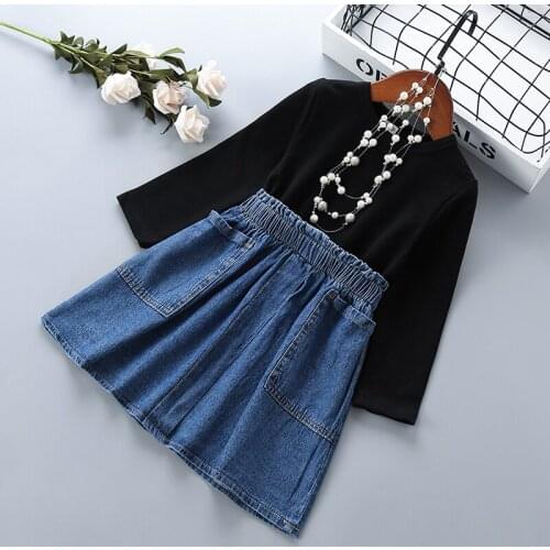 2-6 years High quality girl dress 2019 new spring autumn stripe patchwork demin kid children clothing girls party princess dress