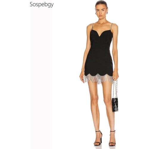 Hot Womens Sale High Quality Sexy Rhinestone Sling V-neck Fringed Rhinestone Bandage Compact And Thin Mini Bandage Dresses