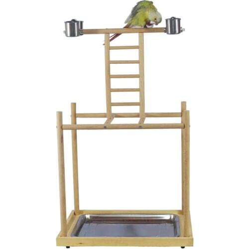 Parrot Playstand Bird Play Gym Wood Feeder Cups Cage Perches Platform Ladder for Small Medium Large Cockatiels Parakeets Conure