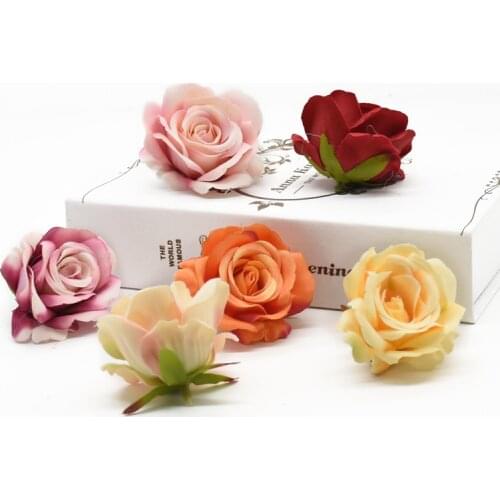 10Pieces 7 CM silk roses head Christmas decorations for home Wedding Valentines Day present DIY Scrapbooking Artificial flowers