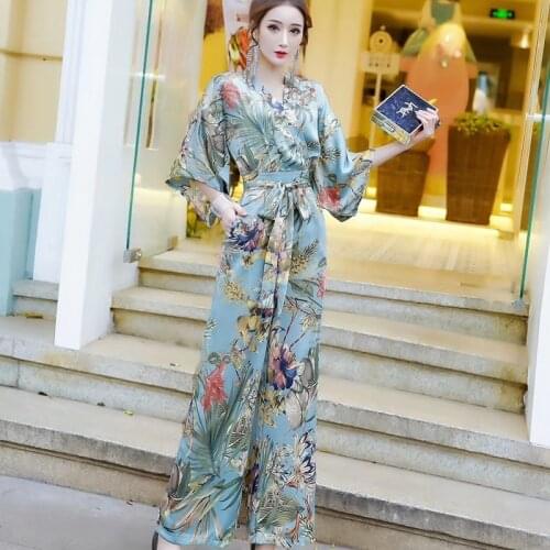 Jumpsuits For Women 2020 New Floral Print Wide Leg Pants V-Neck Rompers Ladies Elegant Jumpsuit For Women Casual Trousers AA5378