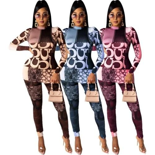 Echoine Fall Winter Women Letter print Patchwork Active Two Piece Set Fitness Sweatshirt and Legging Pants Tracksuit Outfits