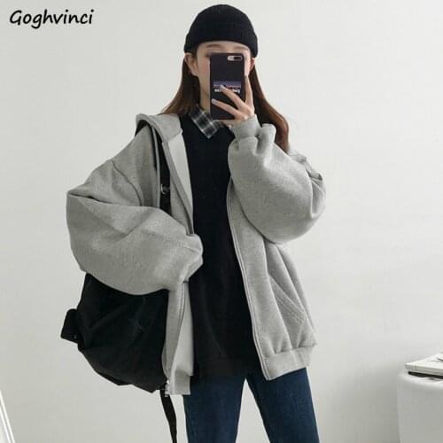 Hooded Jackets Womens Warm Thickening Plus Velvet Solid Loose Bf Oversize Vintage Korean Simple Casual Outwear Femme Coats 3XL