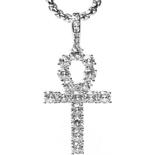 Iced Out Ankh Cross Pendant Hiphop 24 inches Religious Necklace Unisexal Jewelry