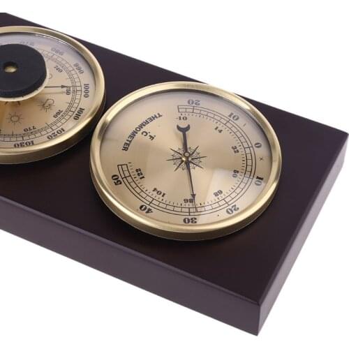 X7AB 3Pcs/Set Thermometer Barometer Hygrometer Weather Station with Wooden Frame Base Ornaments 31cm x 11cm